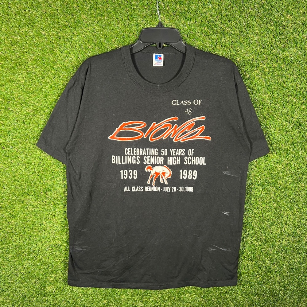 Vintage 1989 Billings Senior High School Broncs Reunion T-Shirt Russell USA L